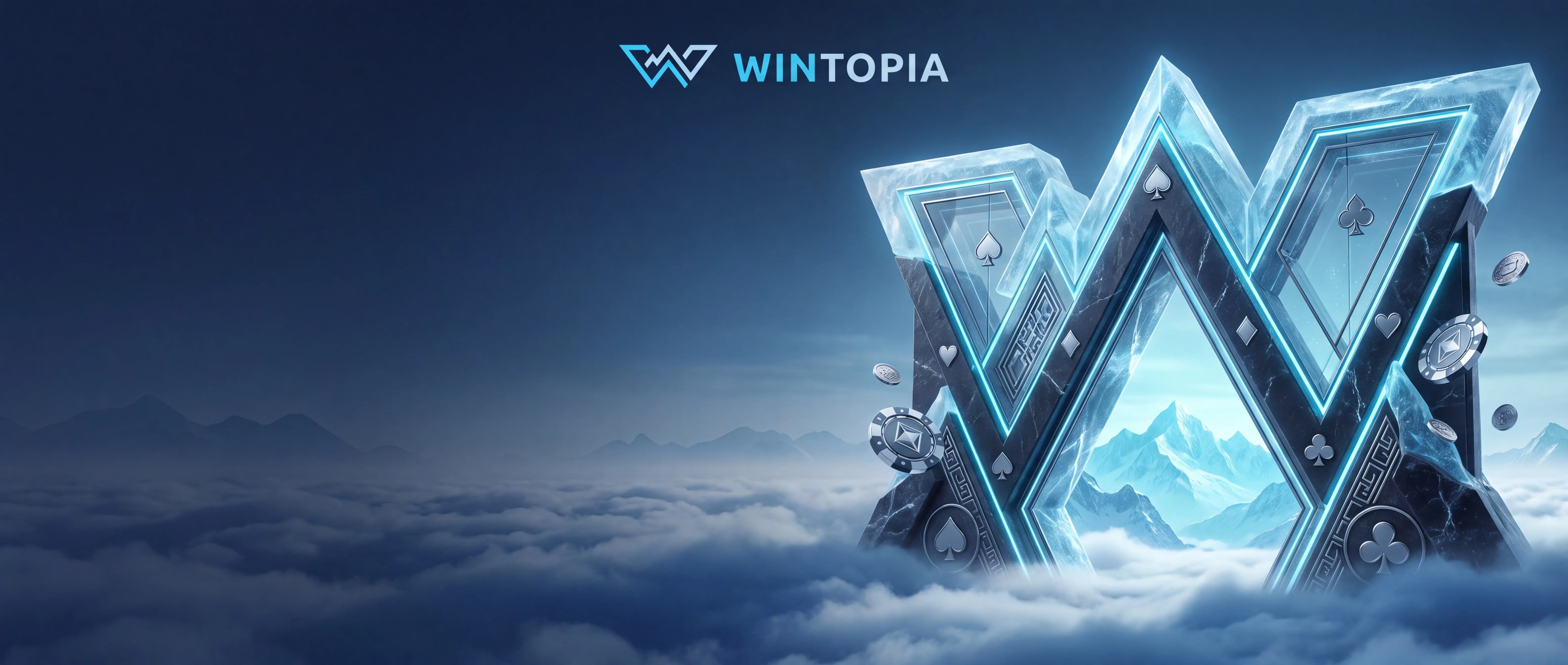Icy Wintopia Casino mountain and gaming emblem